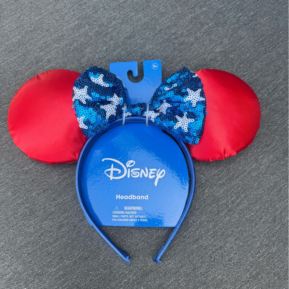 Disney Red/blue w stars Minnie Mouse Ears Headband- sparkle&shine! Patriotic FUN